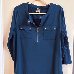 Anne Klein Teal Blouse with Gold Details